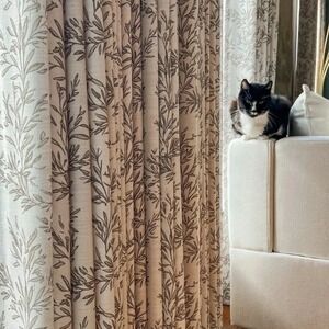 TWOPAGES Sara Le Print Linen Drapery Pleated Vintage Stone Set Of 2 54"Wx30"L